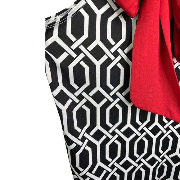 Mud Pie Natalie Women's Shift Halter Dress Black White Red Bow Geometric Sz M‎ - Picture 5 of 10